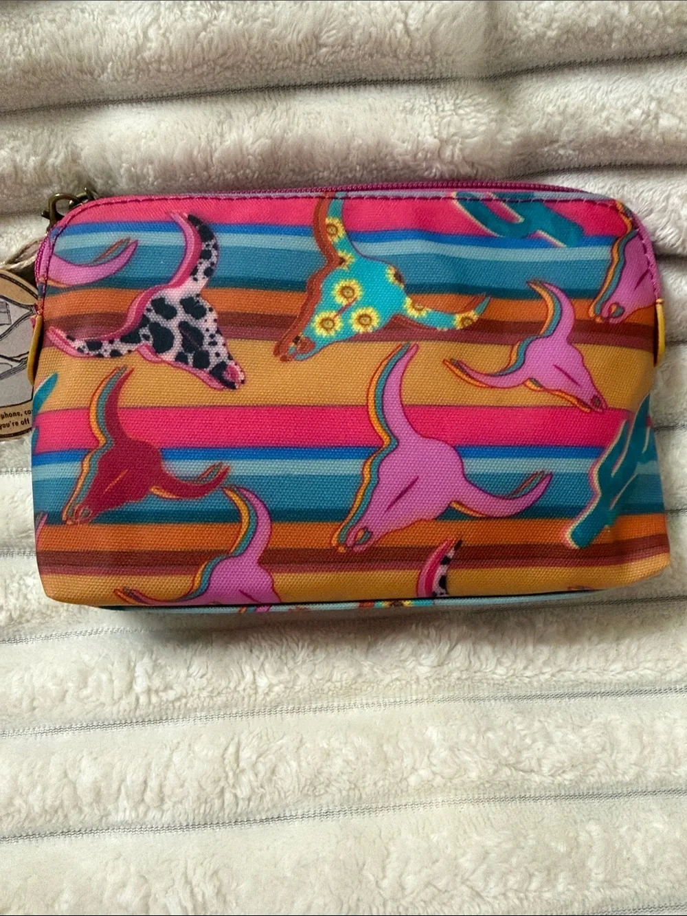 Catchfly Western Multicolor Cow-skulls and Cactus Cosmetic Bag